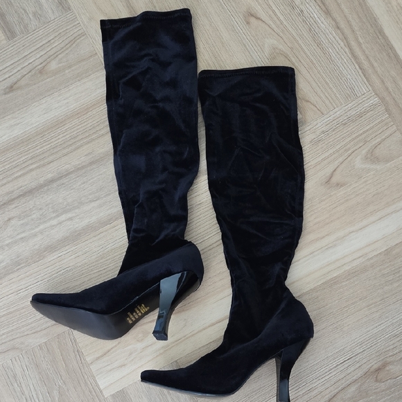 Elegant Black Velvet Knee-High Boots  NWOB 7.5 - Picture 1 of 3